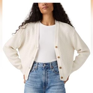 Levi’s Women's Snowflake Cream Button-Up Cardigan (button cracked see pic)